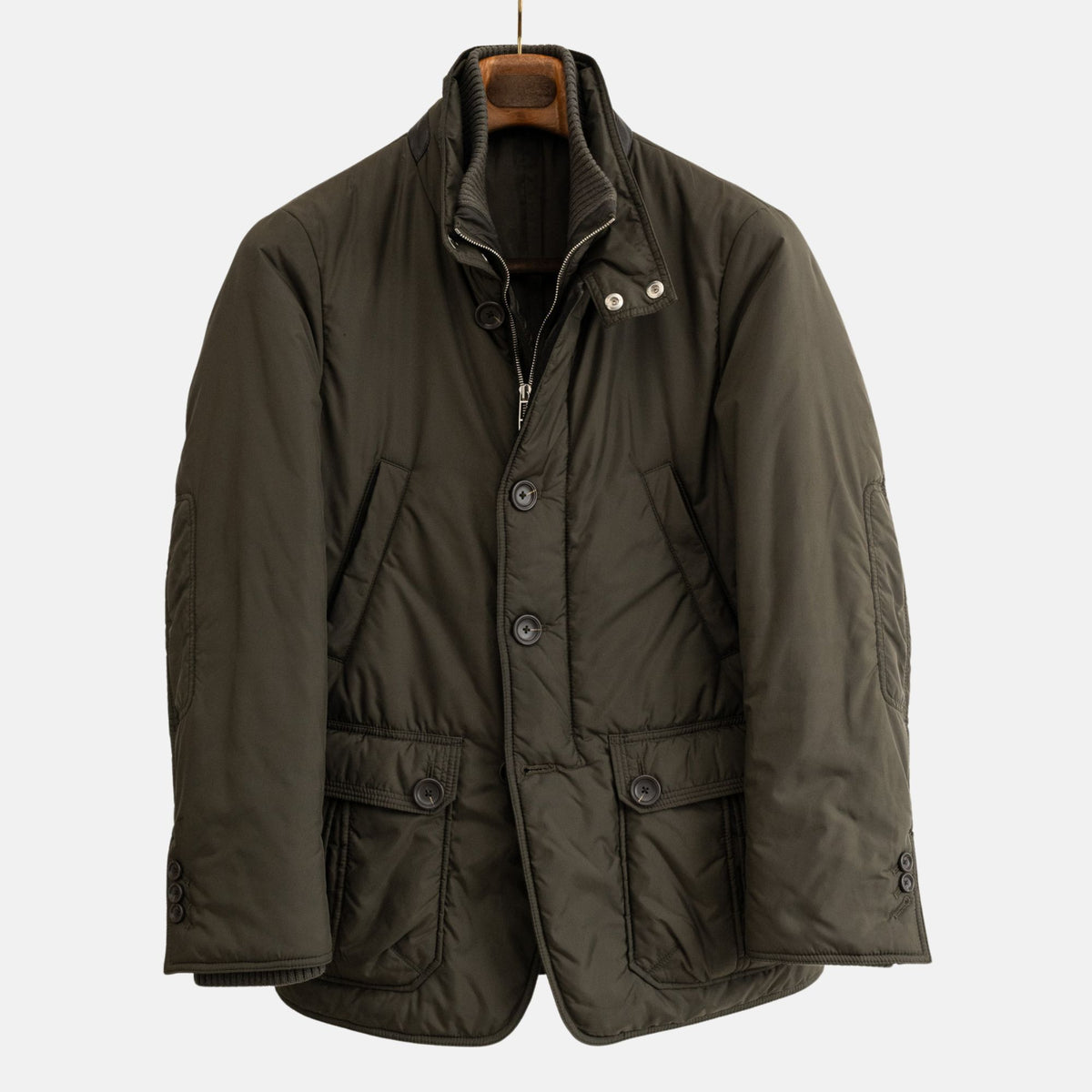 Olivgrüne Jacke aus Polyester/Leder (EU 48)
