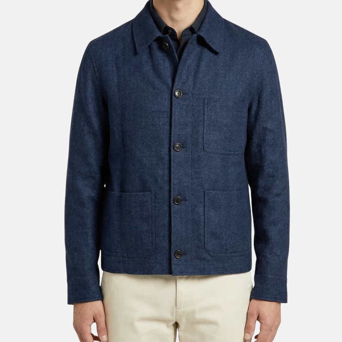 Navy Herringbone Jacket made of Linen/Silk (EU 54)