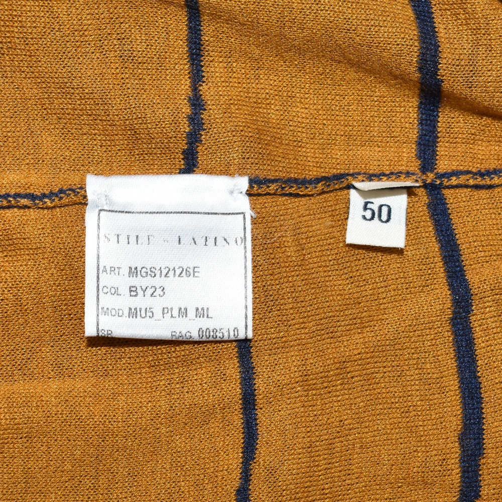 Blue-Ochre Silk Patterned Longsleeve Polo (EU 50)