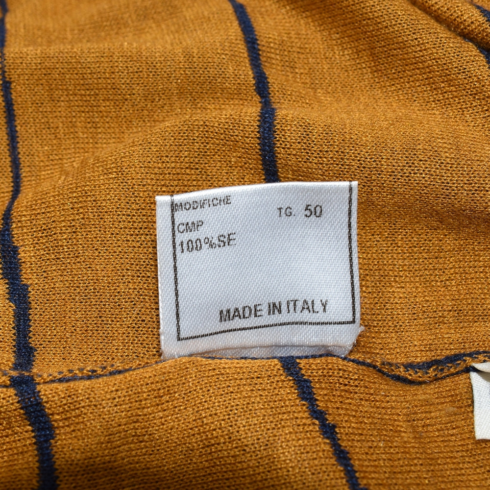 Blue-Ochre Silk Patterned Longsleeve Polo (EU 50)