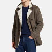 Hellbrauner zweireihiger Shearling-Mantel (L)