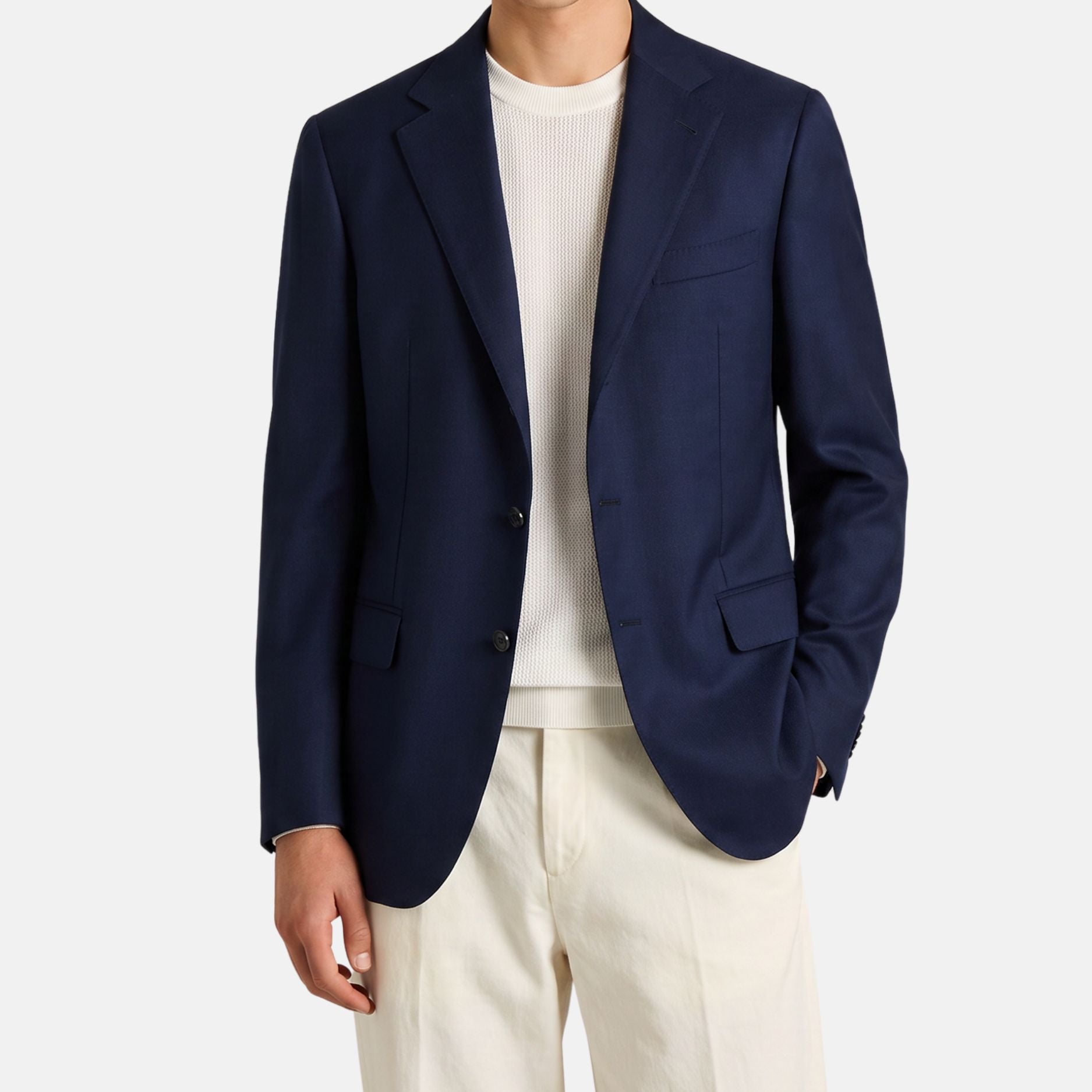 Navy Cashseta Blazer mit Leder-Details aus Kaschmir/Seide (EU 54)