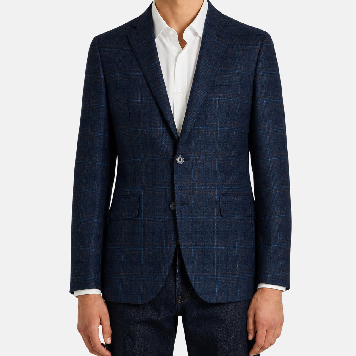 Blue-Brown Checkered Blazer made of Wool (EU 48)