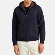 Navy Blue Hooded Beaver Lined Cashmere Jacket (L)