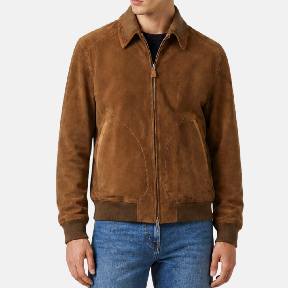 Brown Bomber Suede Leather Jacket (L)