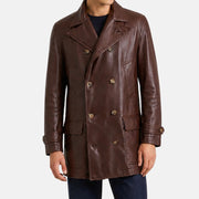 Brown Double-Breasted Leather Pea Coat (M)