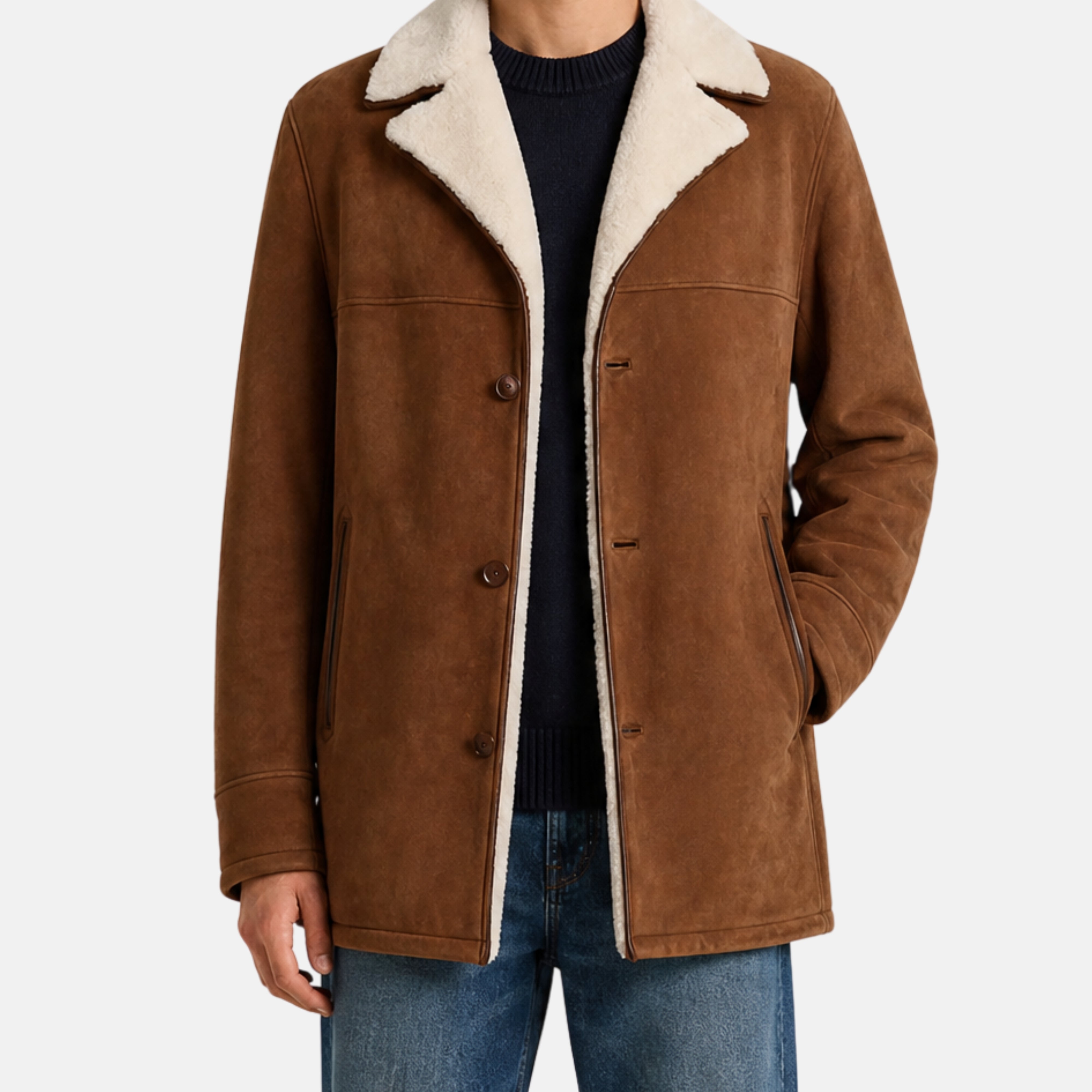 Brown Shearling Pea Coat (XL)