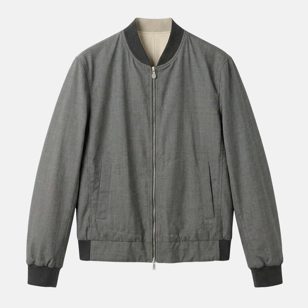 Off-White/ Grey Reversible Leather Jacket (L)