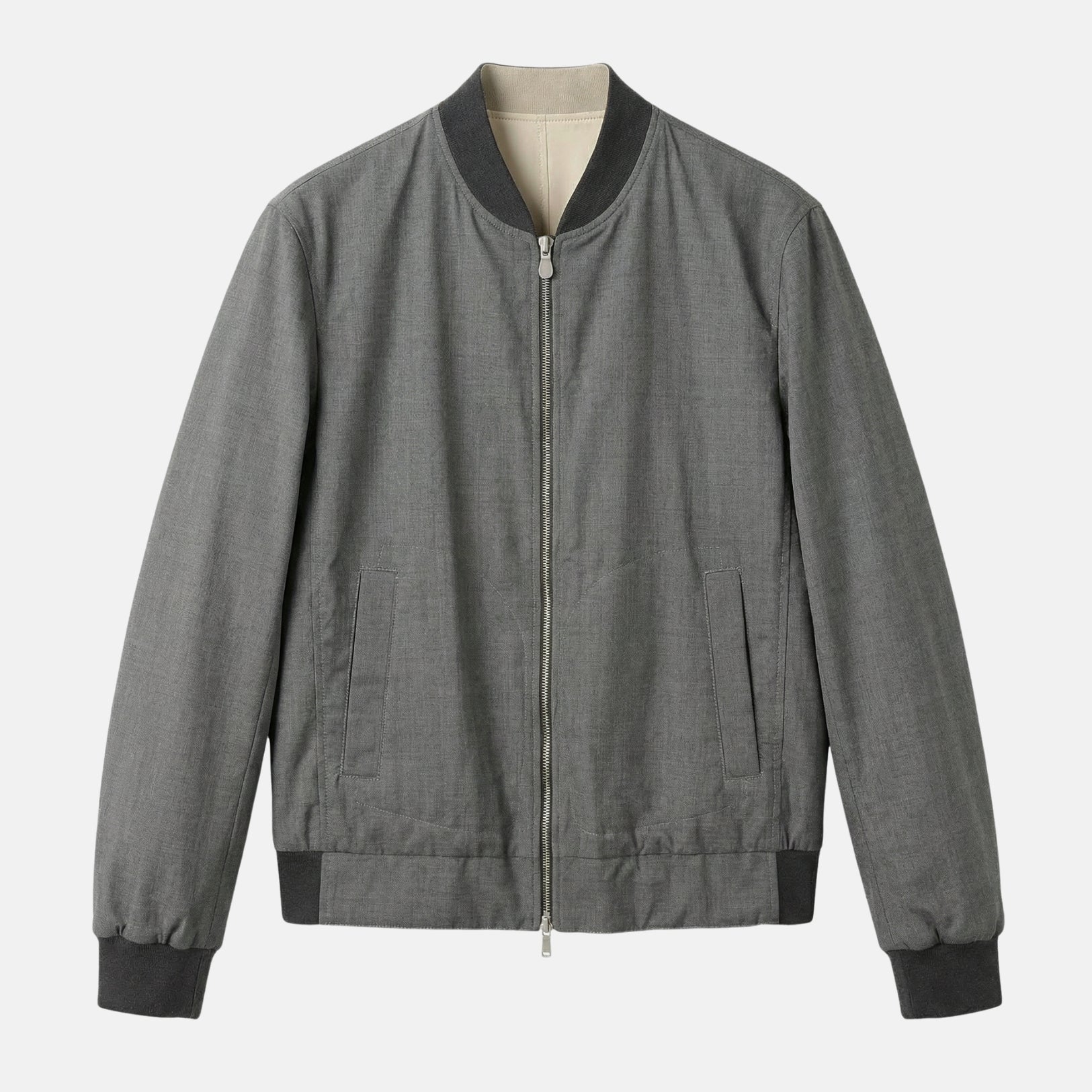 Off-White/ Grey Reversible Leather Jacket (L)
