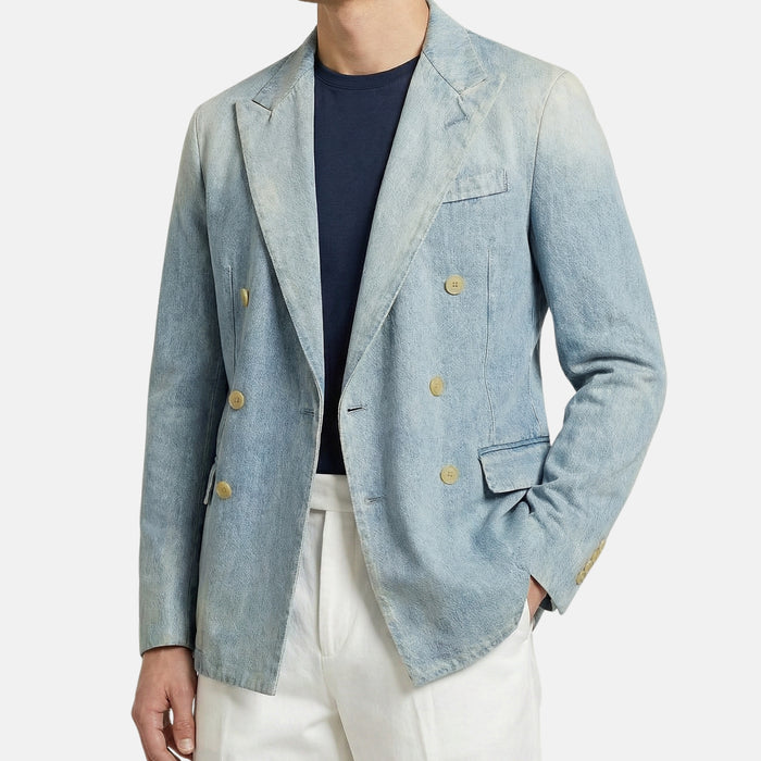 Blue Double Breasted Denim Cotton Blazer (EU 52)