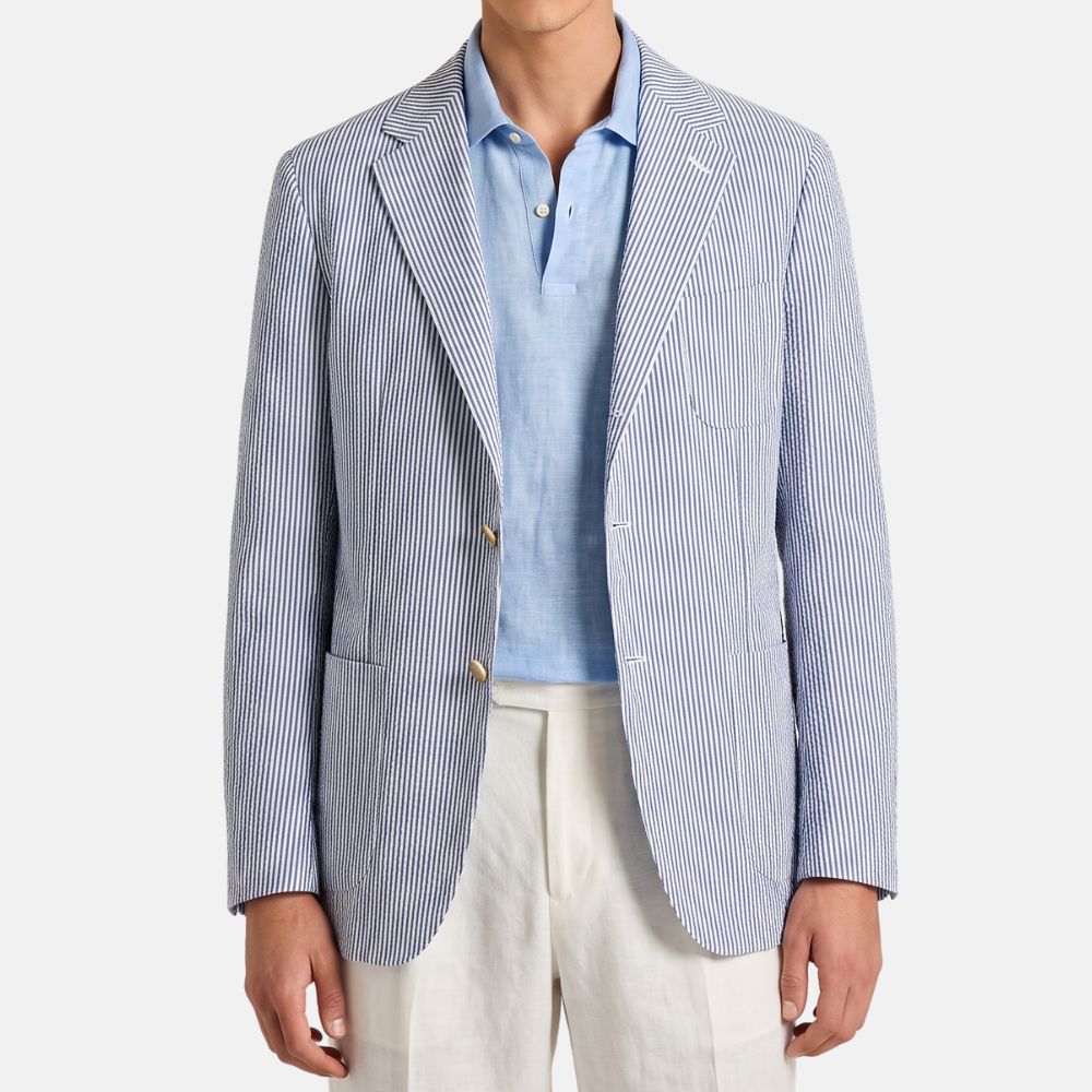Camoshita Blue/White Striped Blazer made of Cotton/Silk (EU 54) – pre-owned | Sanpetuna