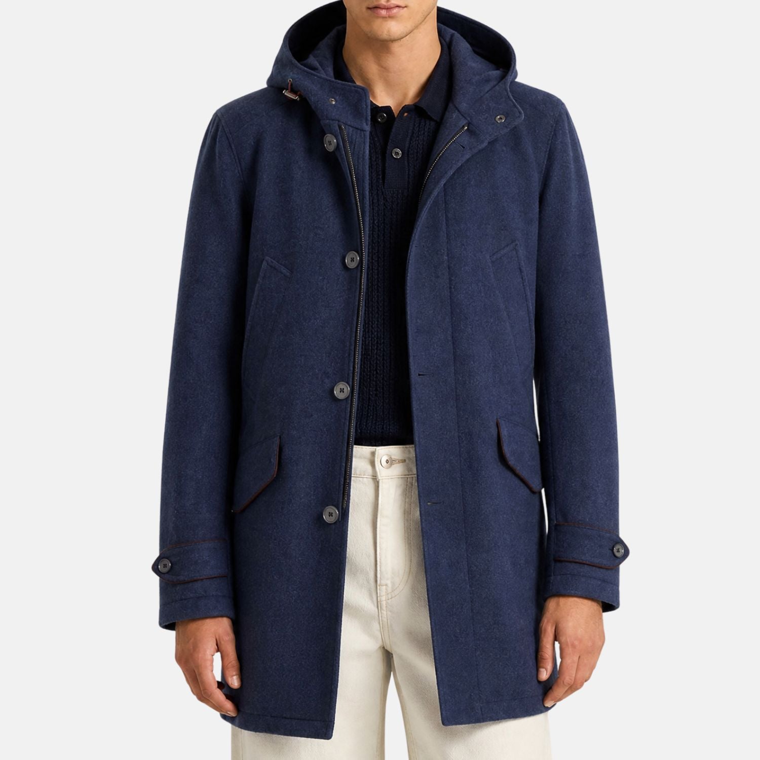 Blue Storm System Parka made of Cashmere/Polyamide/Elastane with Suede Details (S)