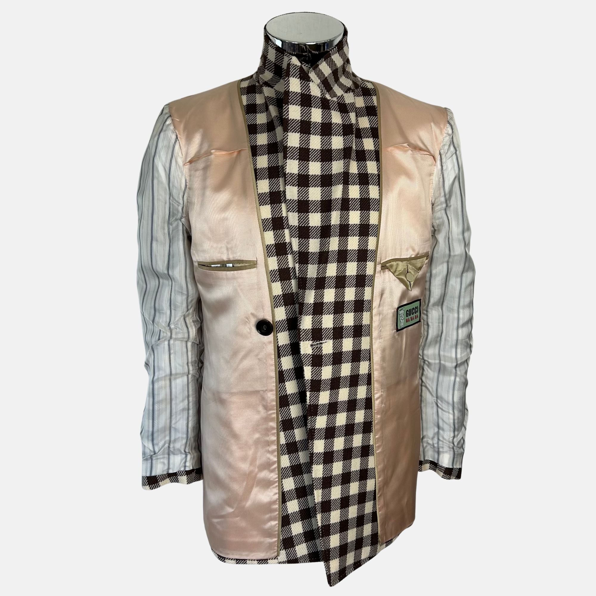 Brown-Beige Checked Blazer Made of Wool (50)