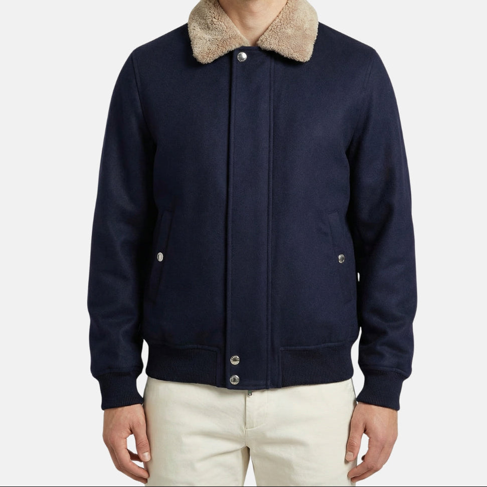 Navy Shearling Blouson made of Vicuna (EU 50)