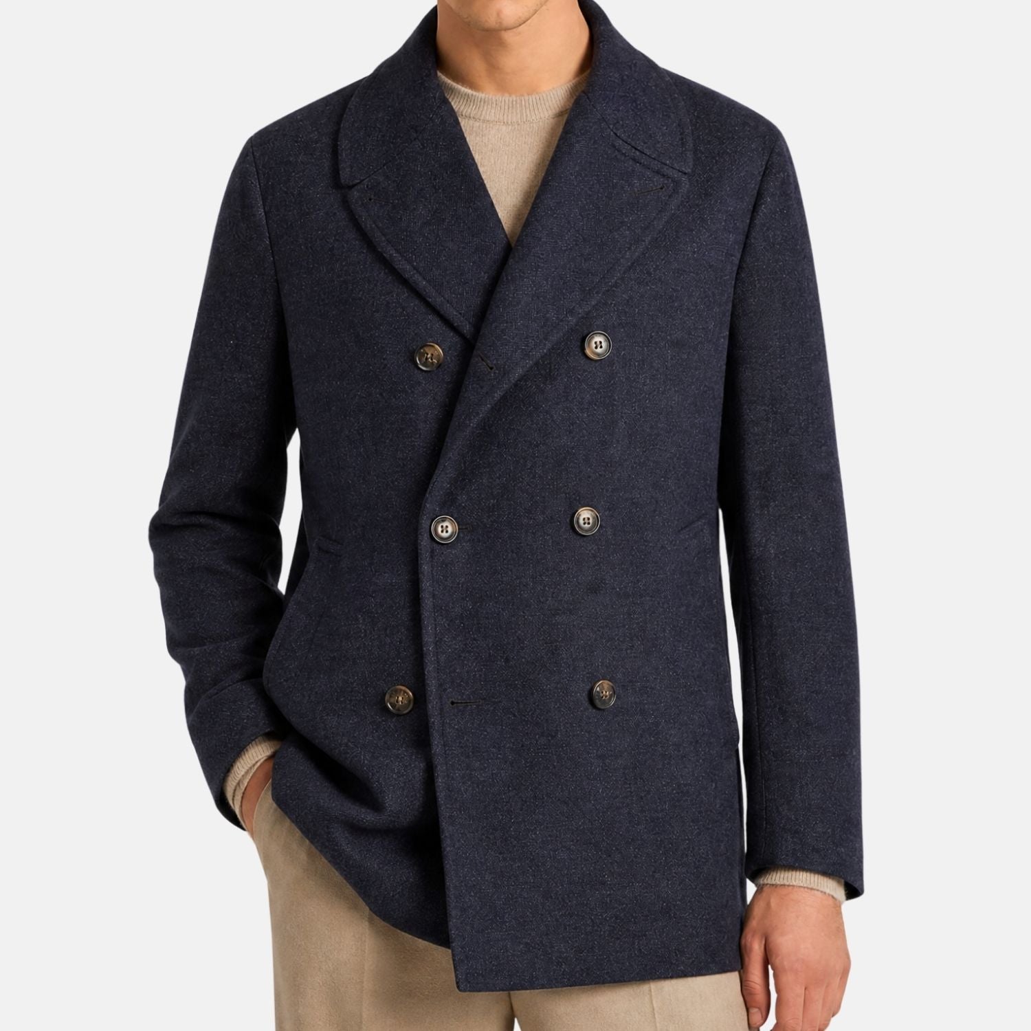 Blue "Caldwell" Peacoat made of Virgin Wool/Cashmere (XL)