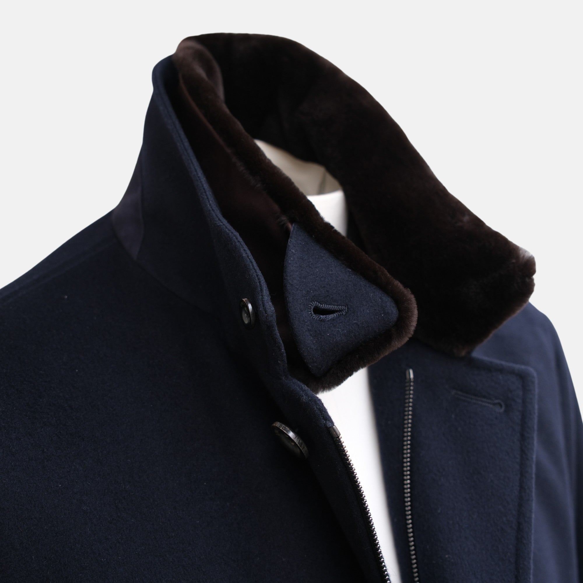 Navy Blue Vicuna Coat with Mink Collar (XL)