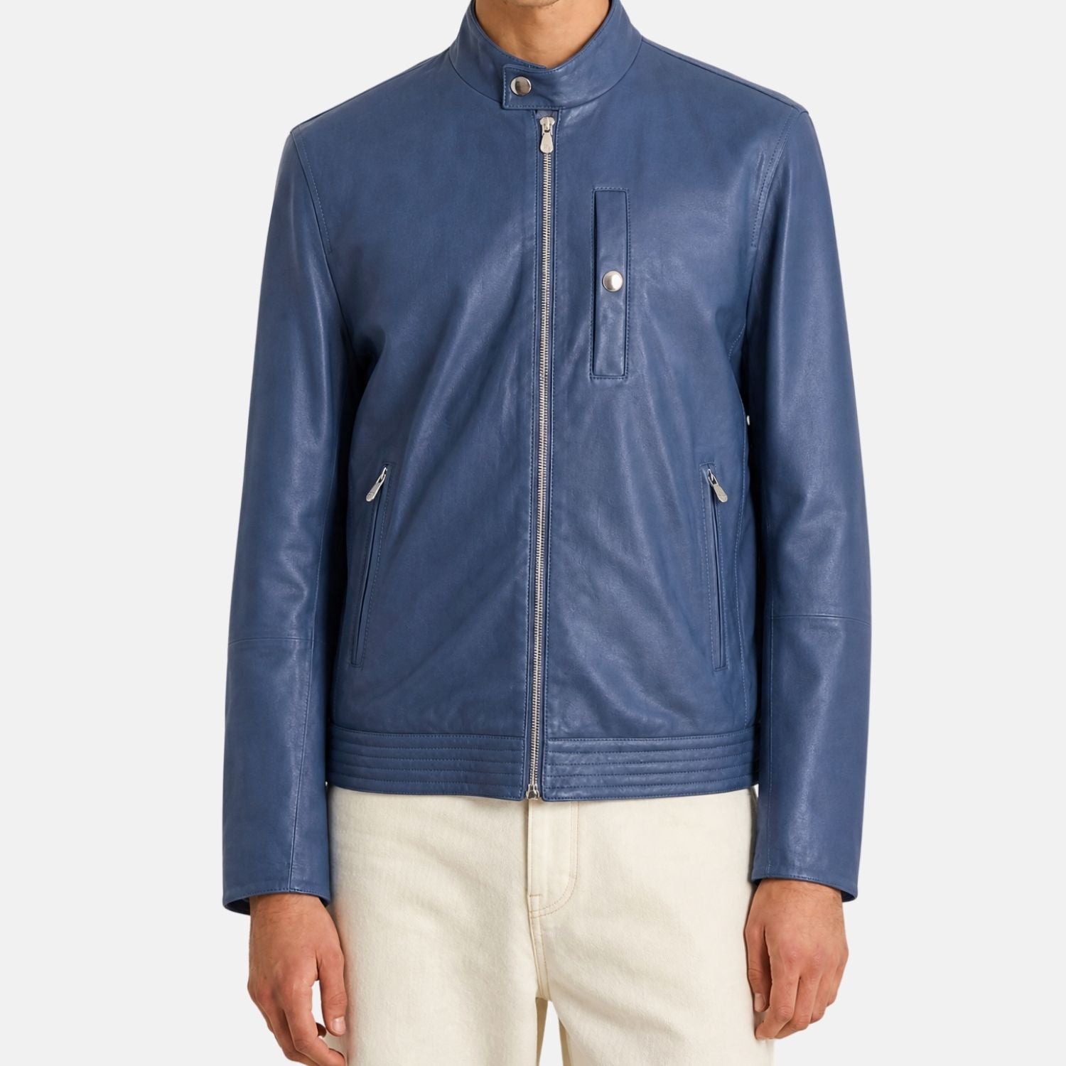 Blue Leather Biker Jacket (M)