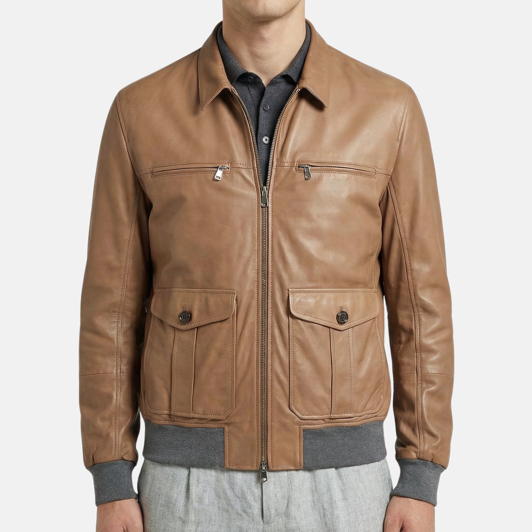 Light Brown Leather Jacket (XL)