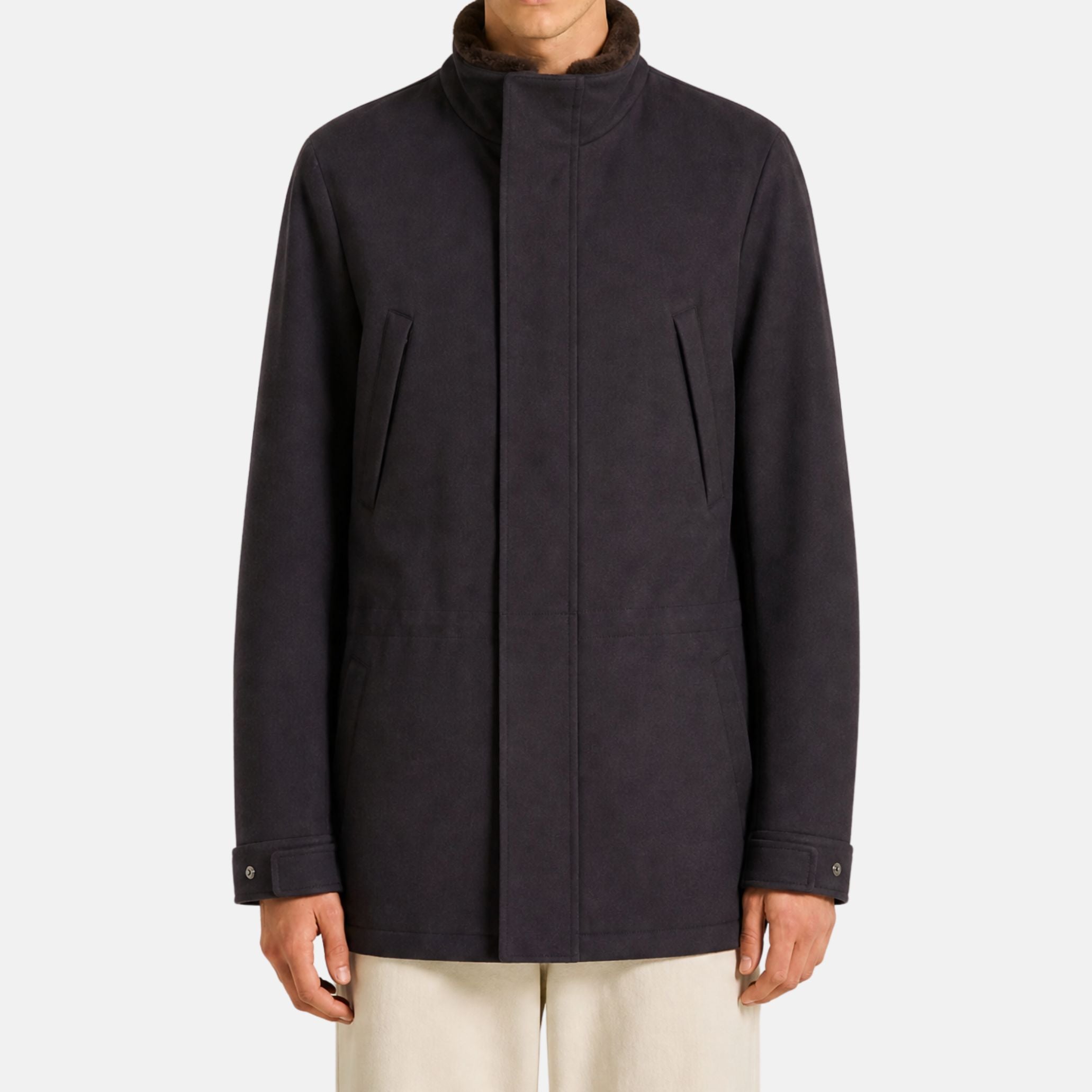 Brown "Icer" Cashmere Coat with Fur Collar (L)