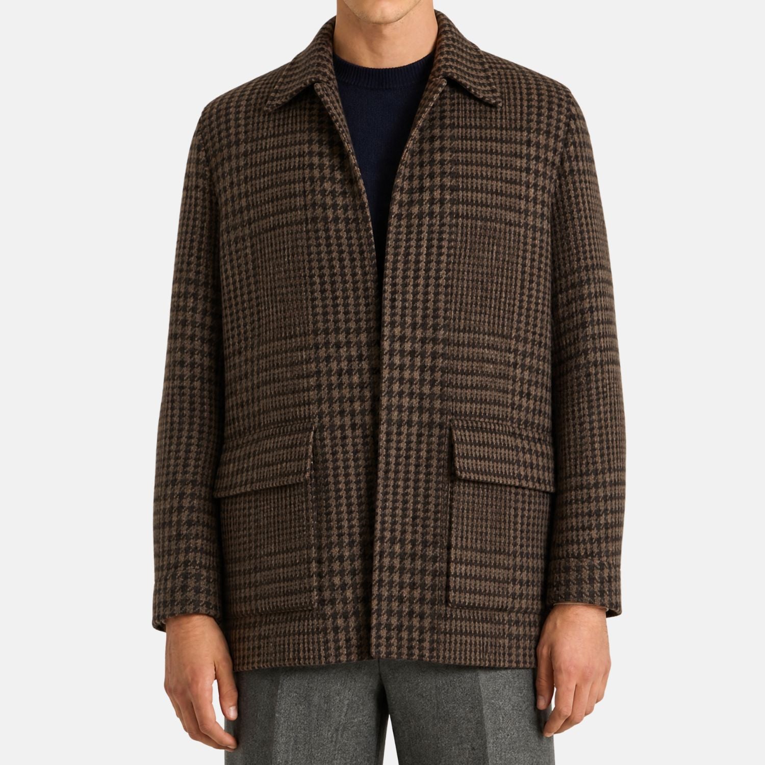 Loro Piana Alpaca Houndstooth Overcoat Brown