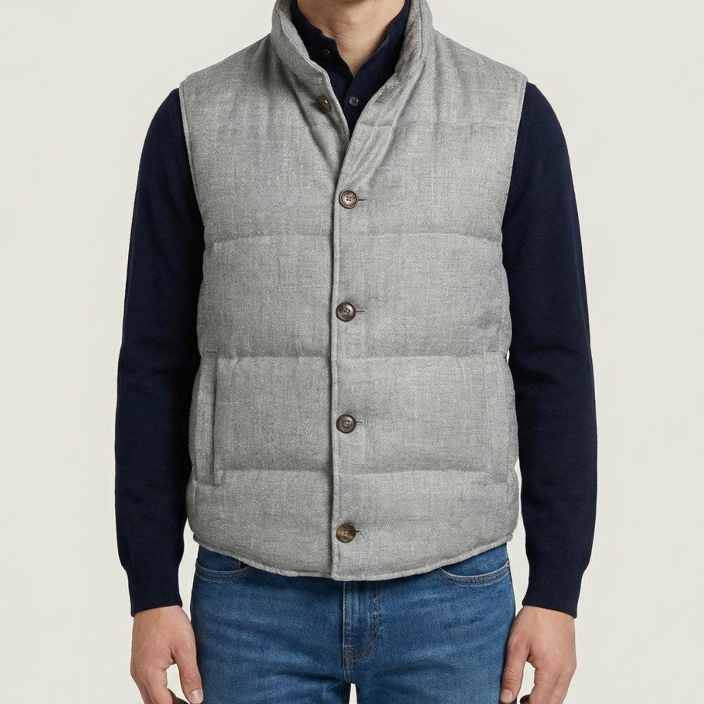 Grey Down Vest made of Hemp/Linen (L)