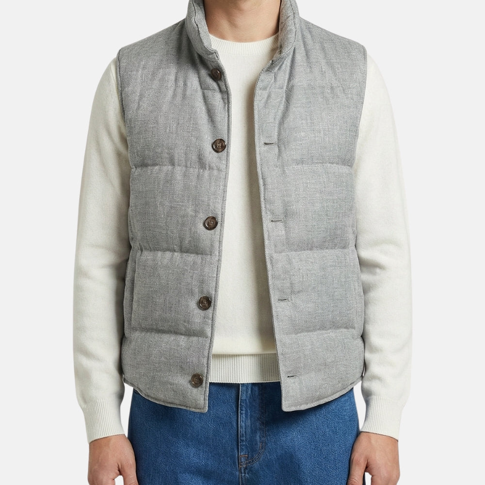 Gray Down Vest made of Hemp/Linen (L)