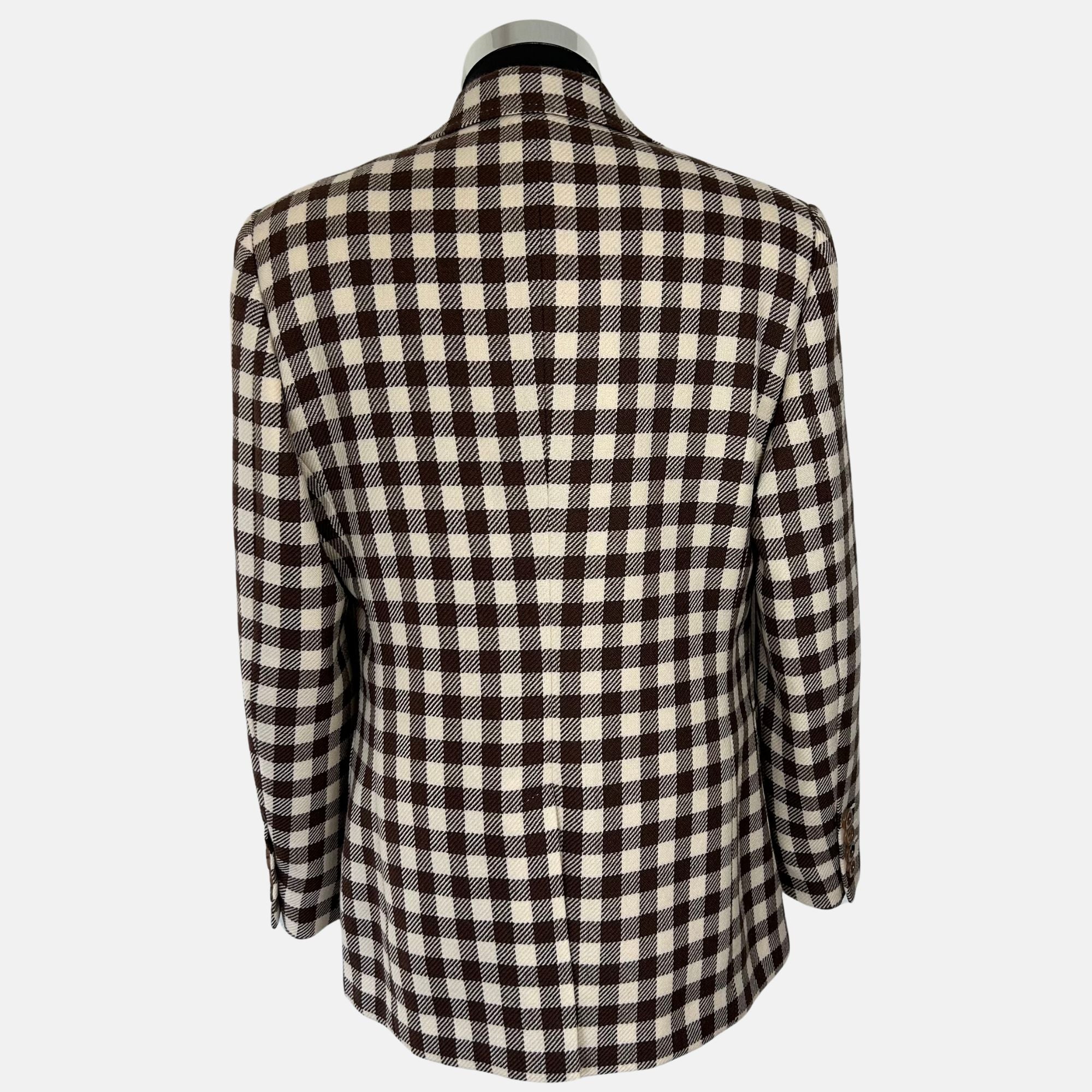 Brown-Beige Checked Blazer Made of Wool (50)