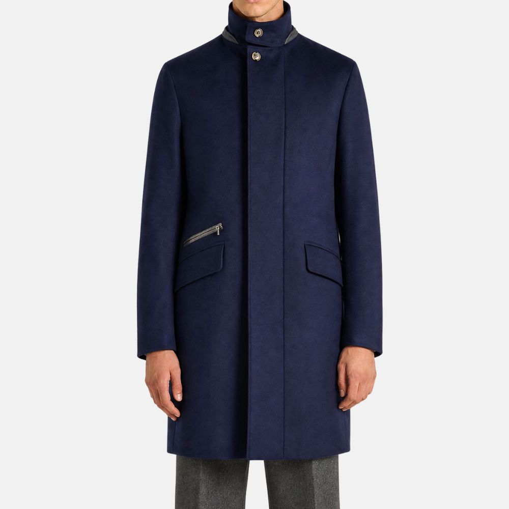 Loro Piana Montagna coat in navy vicuña with silk lining