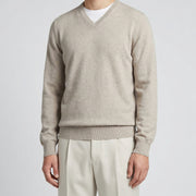 Beige V-Neck Cashmere Sweater (EU 46)