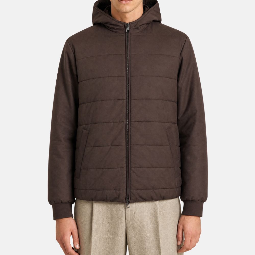 Loro Piana Gift of Kings Rodney quilted bomber jacket in brown, size M