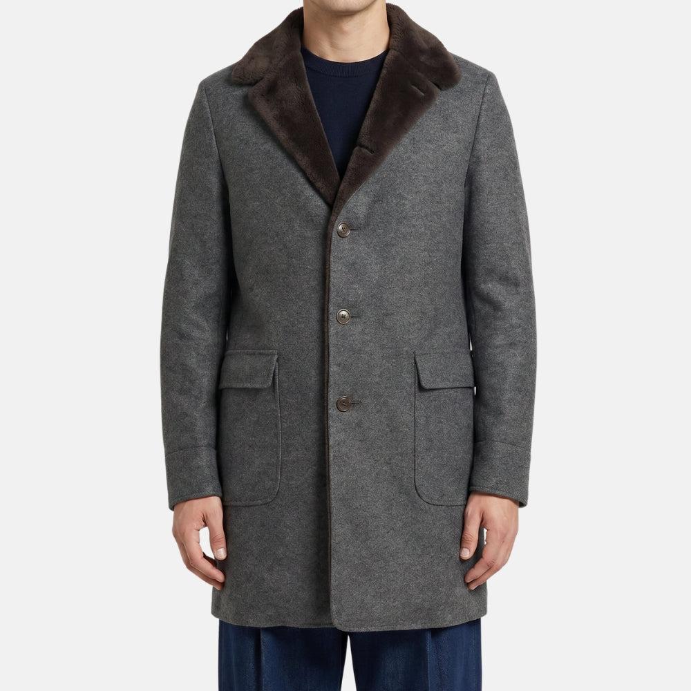 Grey Cashmere Coat with Mink Lining (M)