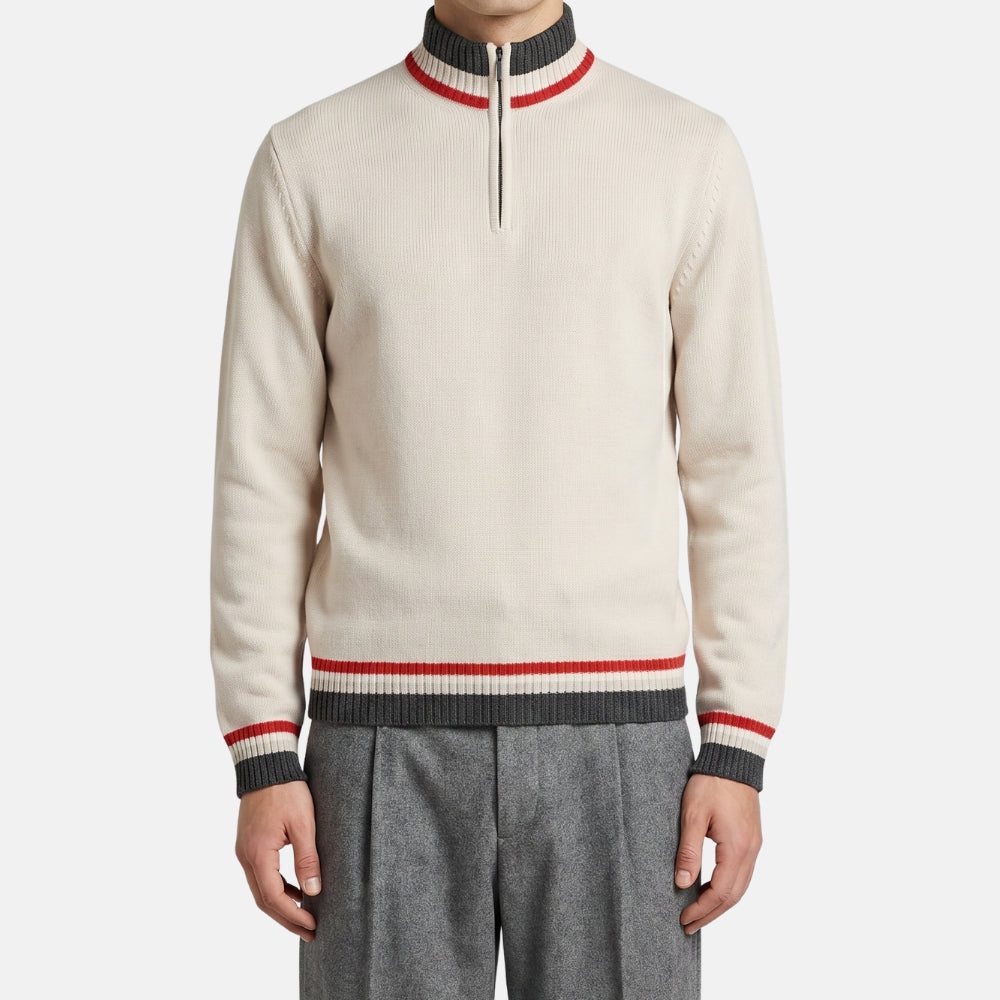 Offwhite gestrickter Halfzip „St. Moritz“ (EU 54)