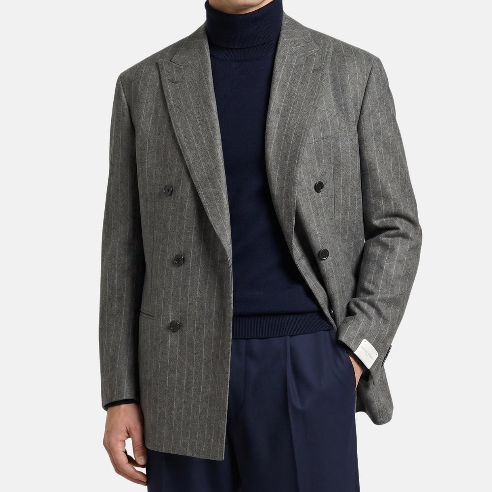 Grey Chalkstripe Double-Breasted Blazer made of Wool (EU 64)