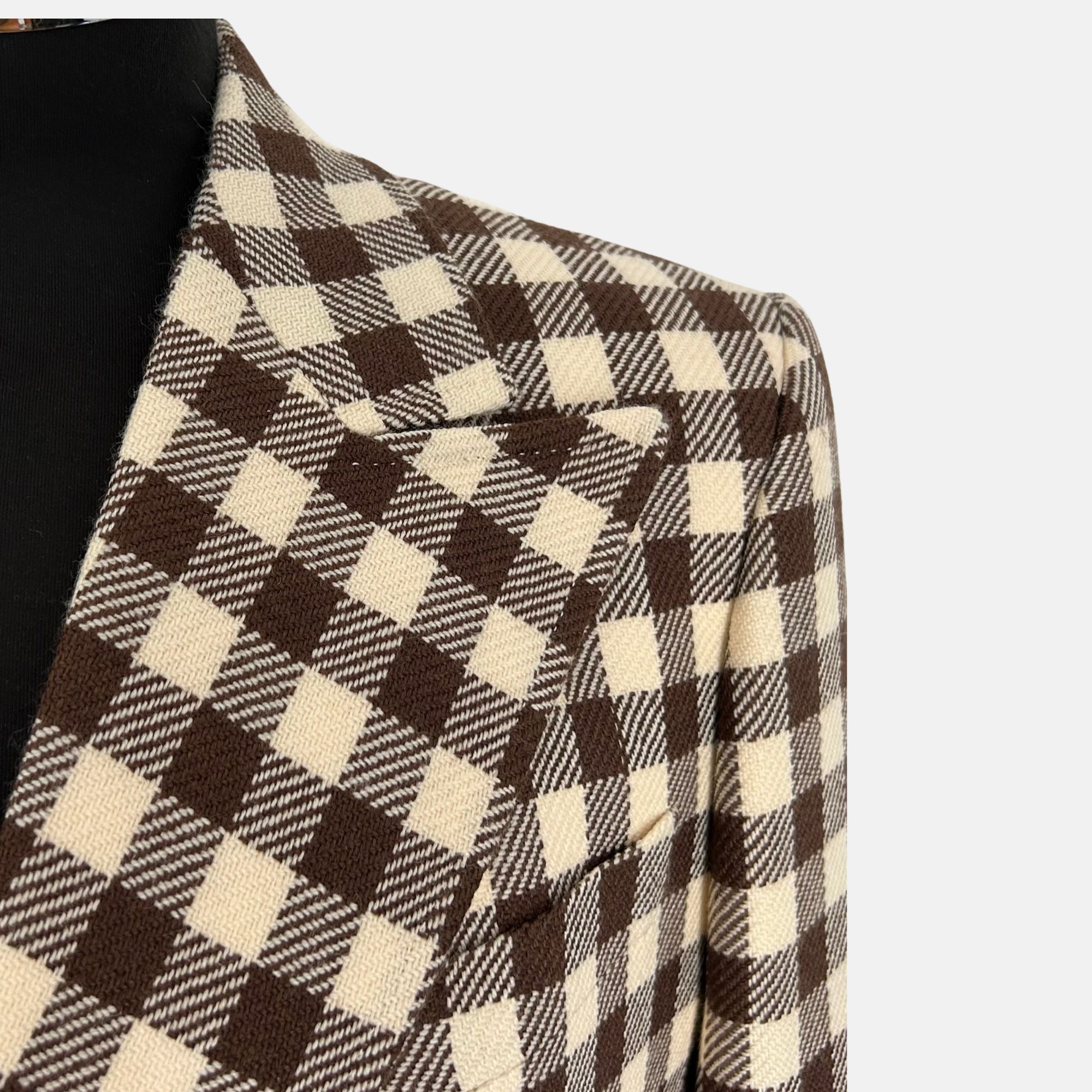 Brown-Beige Checked Blazer Made of Wool (50)