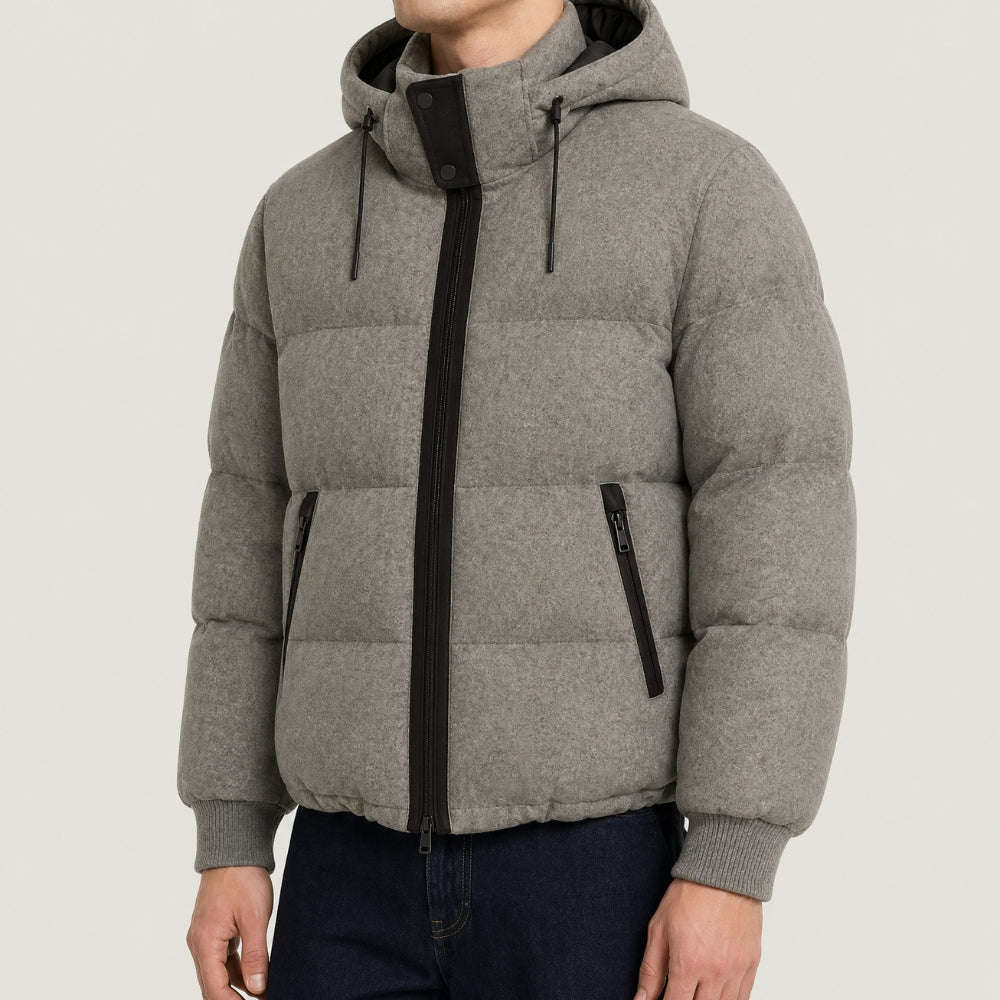 Greige Down Quilted Cashmere Jacket (EU 48)