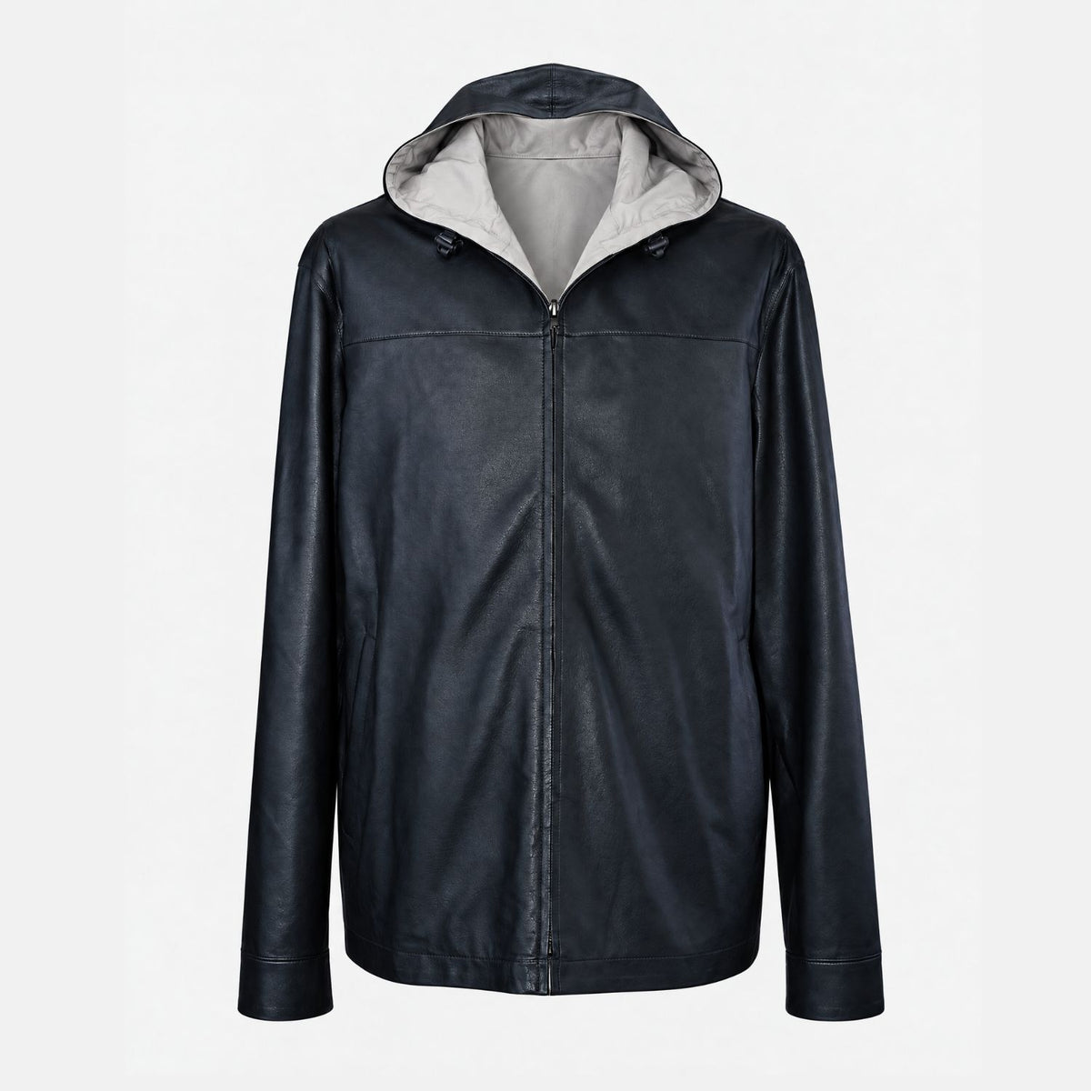 Hooded Leather Jacket Reversible