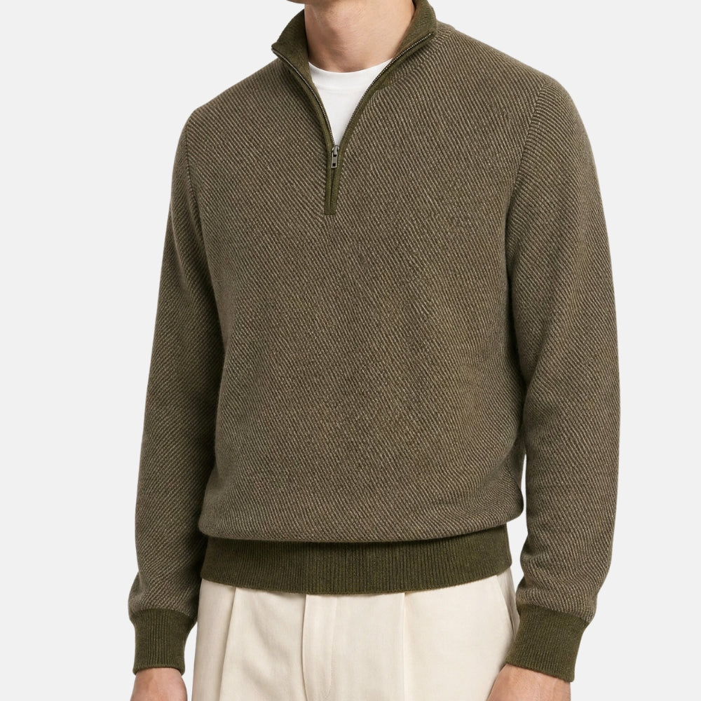 Khaki Striped Sweater "Roadster Pull" made of Cashmere (EU 46)