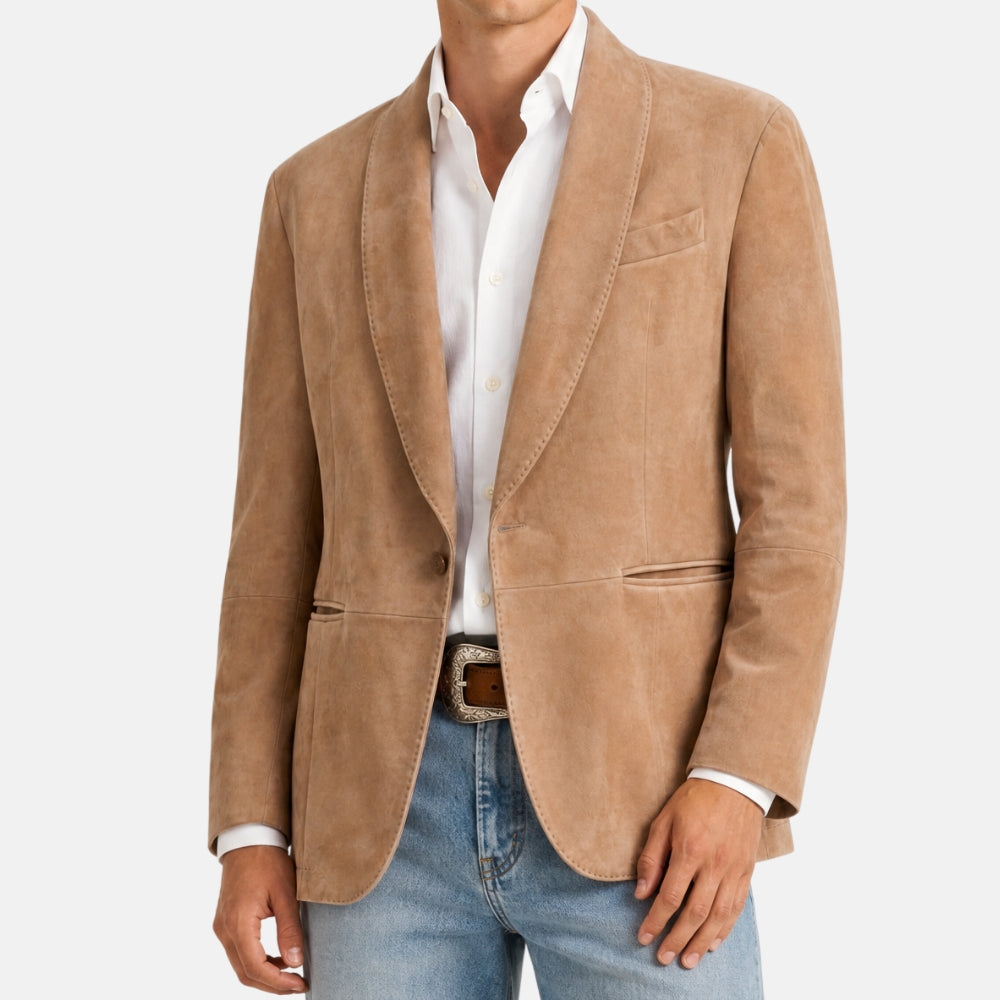 Beige Suede Shawl Collar Blazer (M)