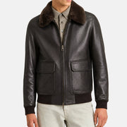 Dark Brown Deerskin Blouson with Nutria Fur Collar (M)