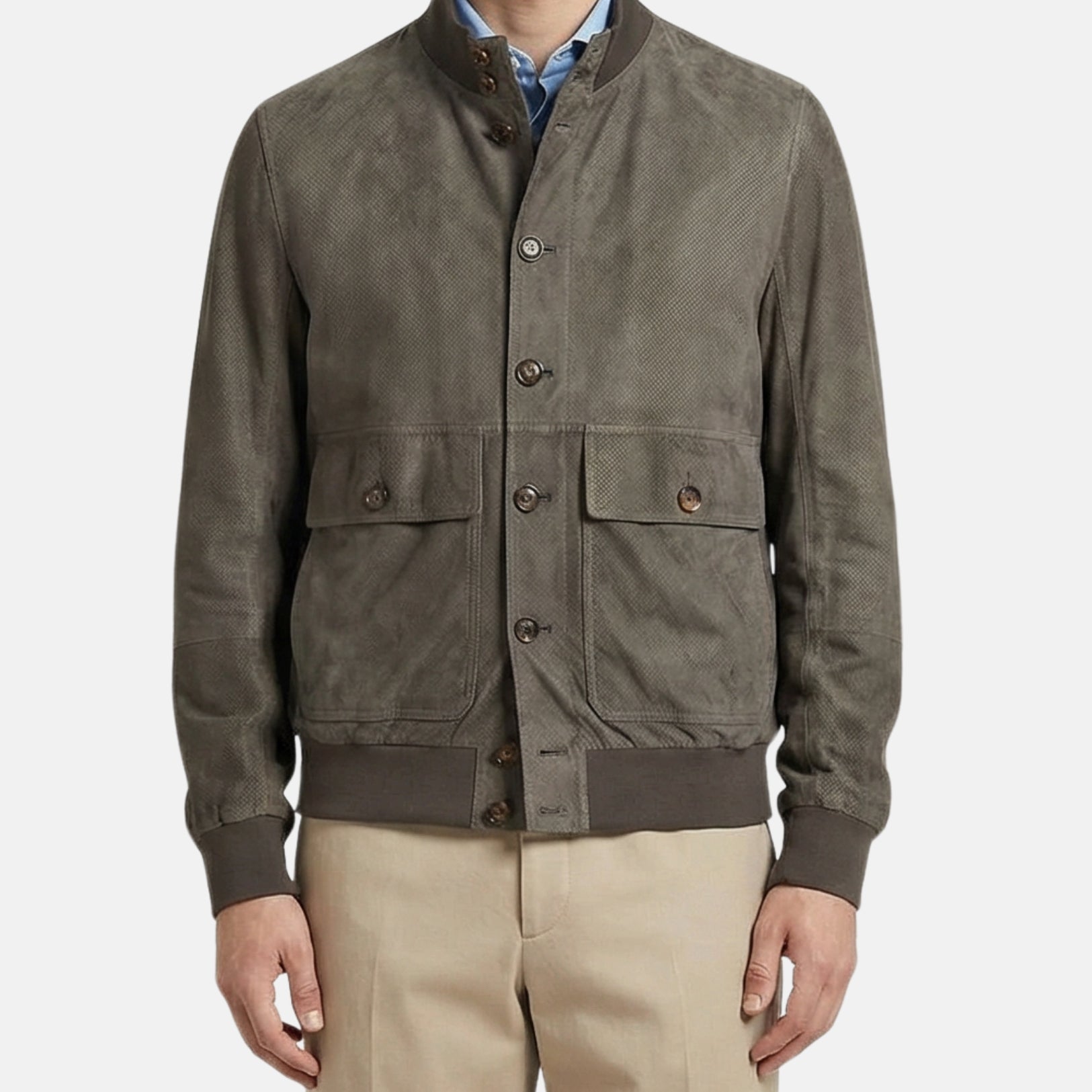 Olive Suede Leather Jacket (L)