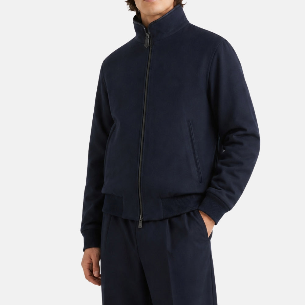 Navy Blue Vicuna Bomber Jacket (EU 48, EU 54)