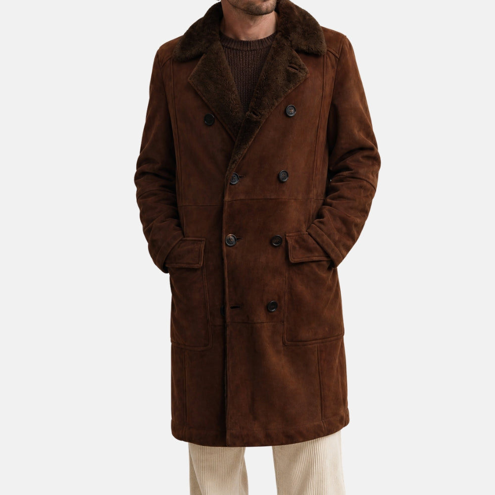 Brown Double-Breasted Shearling Coat (M)