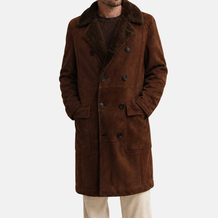 Brown Double-Breasted Shearling Coat (M)