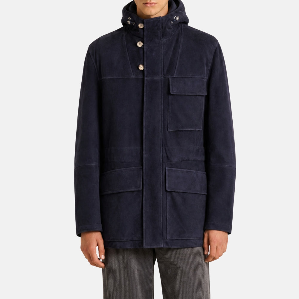 Navy Blue Hooded Shearling Parka (M)