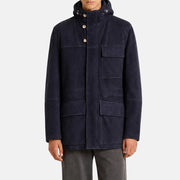 Navy Blue Hooded Shearling Parka (M)