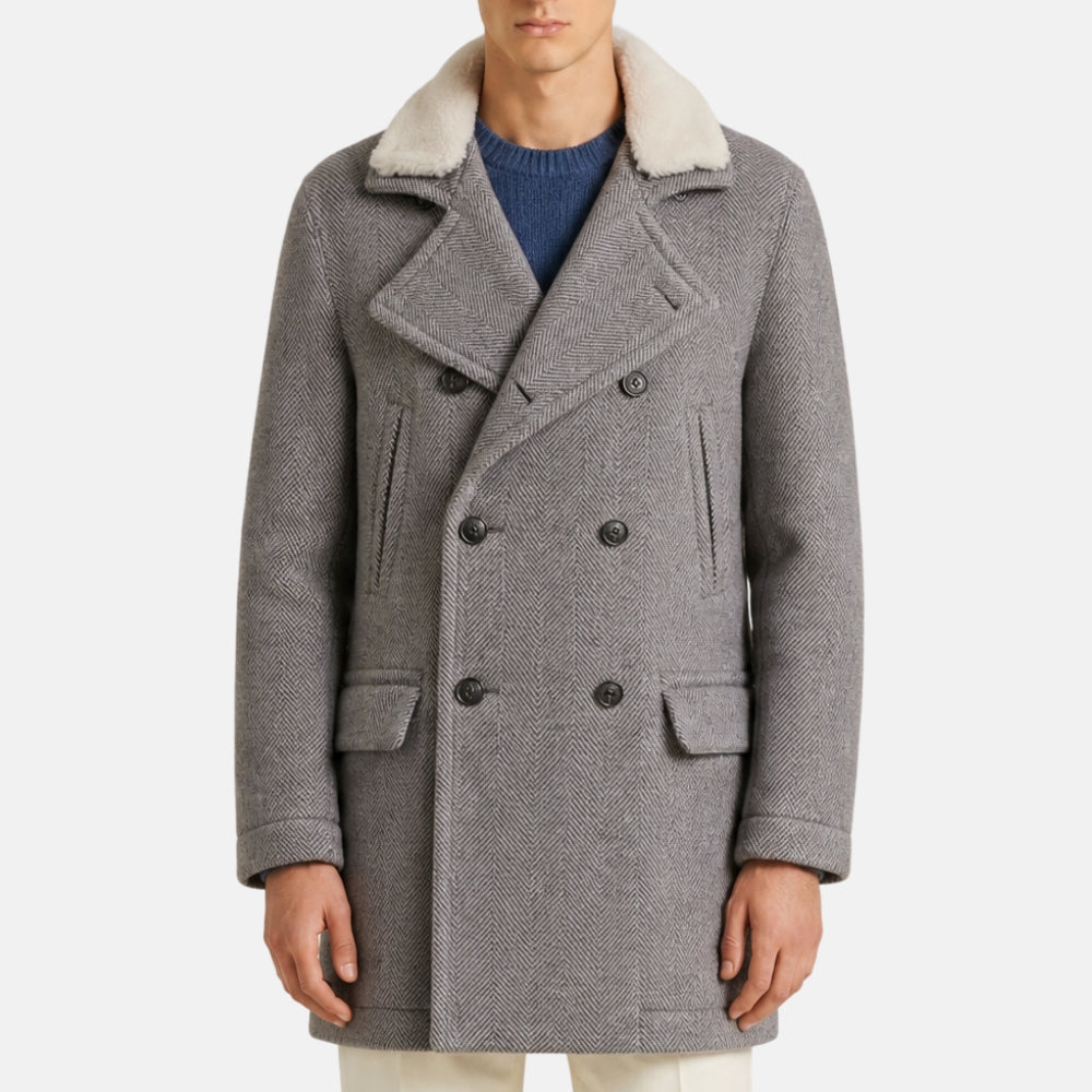 Grey Double Breasted Padded Cashmere Coat (EU 50)