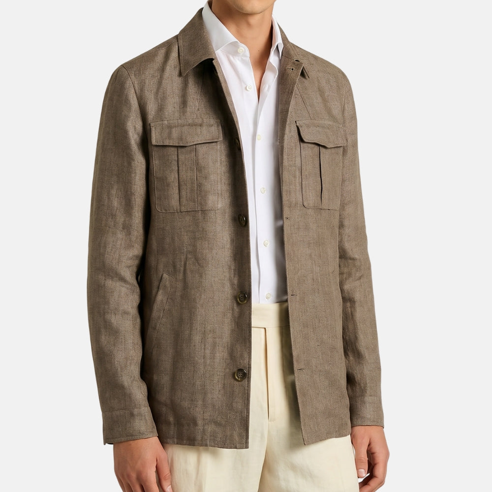 Brown Linen Safari Overshirt (S)