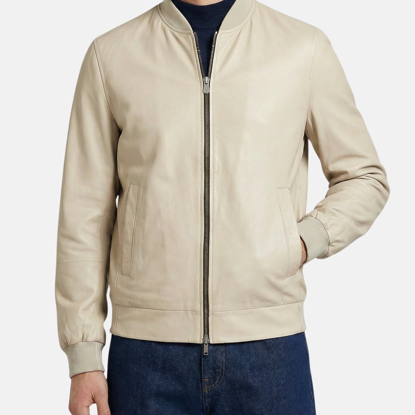 Off-White/ Grey Reversible Leather Jacket (L)