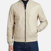 Off-White/ Grey Reversible Leather Jacket (L)