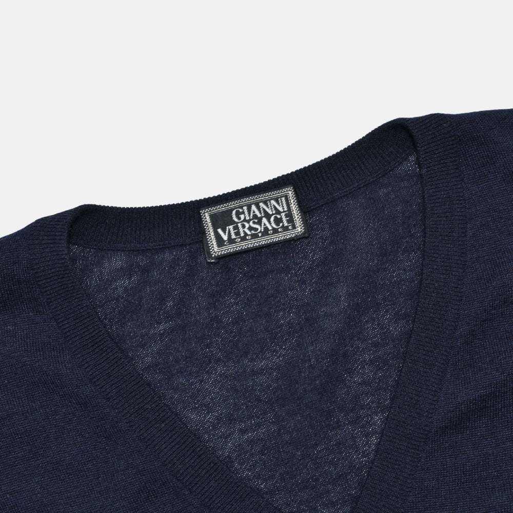 Navy Virgin Wool V-Neck Sweater (EU 54)